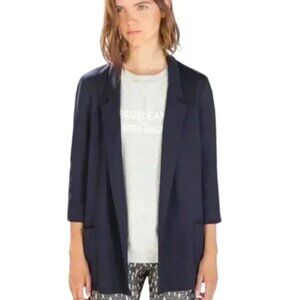 Zara Navy Blue Blazer Open Front Half Sleeve Pockets Women Size M